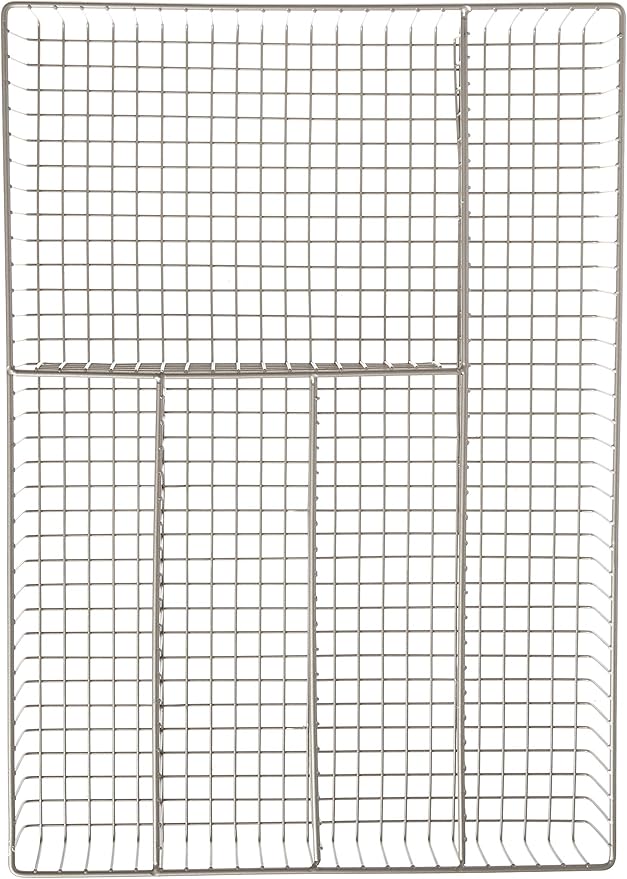 Spectrum Large Wire Silverware Drawer Organizer Satin Nickel 5 Compartment Grid Utensil Holder for Flatware Cutlery Drawer Organization, 11 In Wide Metal Wire Utensil Organized Divider Tray Drawer