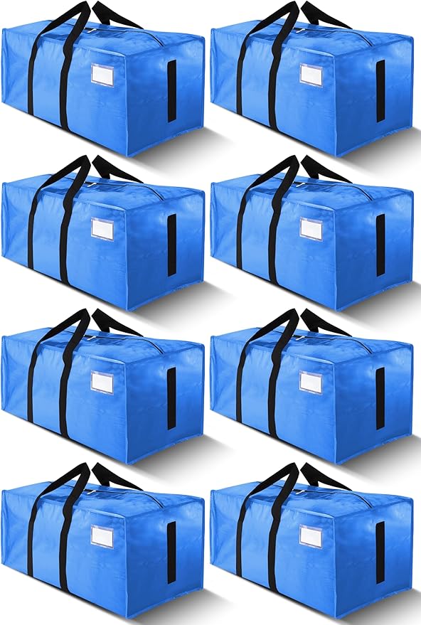 HOMESURE Supports 200lbs Heavy Duty Moving Bags - Strong Zipper & Wrap-Around Handles - Water-Resistant Storage Totes, Durable Alternative to Moving Boxes - 8 Pack - Sky Blue