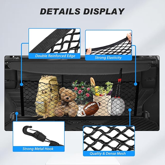 Karltys Cargo Net for Toyota RAV4 2019-2026 Trunk Net | Envelope Style Elastic Mesh Net | Heavy Duty Metal Hooks | Toyota RAV4 Accessories
