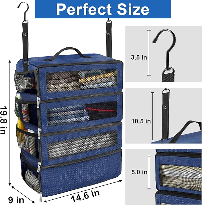 Olosar Suitcase Organizer, Travel Luggage Organizer Portable Hanging Travel Shelves Collapsible Hanging Packing Cubes for Carry on Suitcase