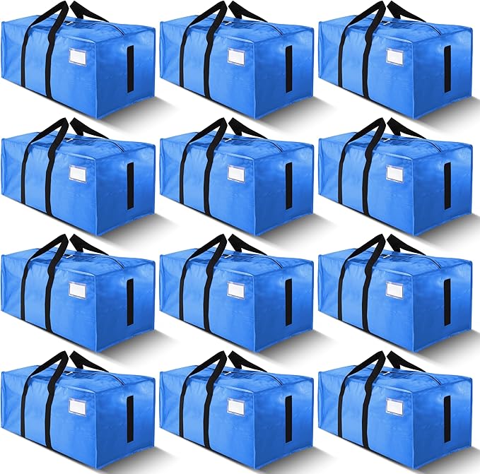 HOMESURE Supports 200lbs Heavy Duty Moving Bags - Strong Zipper & Wrap-Around Handles - Water-Resistant Storage Totes, Durable Alternative to Moving Boxes - 12 Pack - Sky Blue