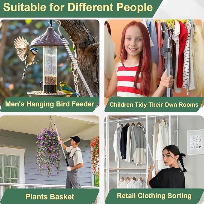 Clothing Hook Pole,51 Inch Closet Pole Reach with Hook Stainless Steel Sponge Handle Length Clothes Hook Pole Get Clothes From High Places Be Used Shutters Ceiling