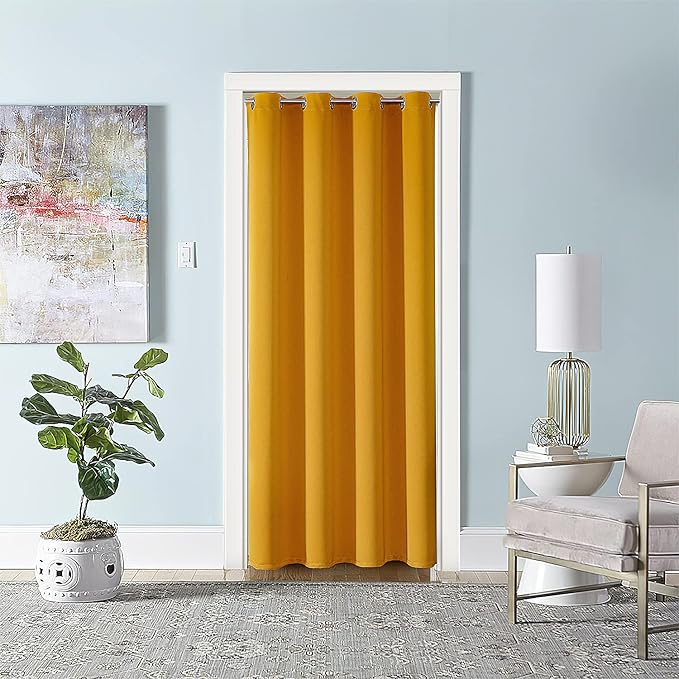 ChrisDowa Blackout Door Curtain for Doorway Privacy, Grommet Closet Curtain for bedroom closet door, Thermal Insulated Temporary Door Cover Room Divider Drapery (1 Panel, Mustard Yellow, 42 x 80 Inch)