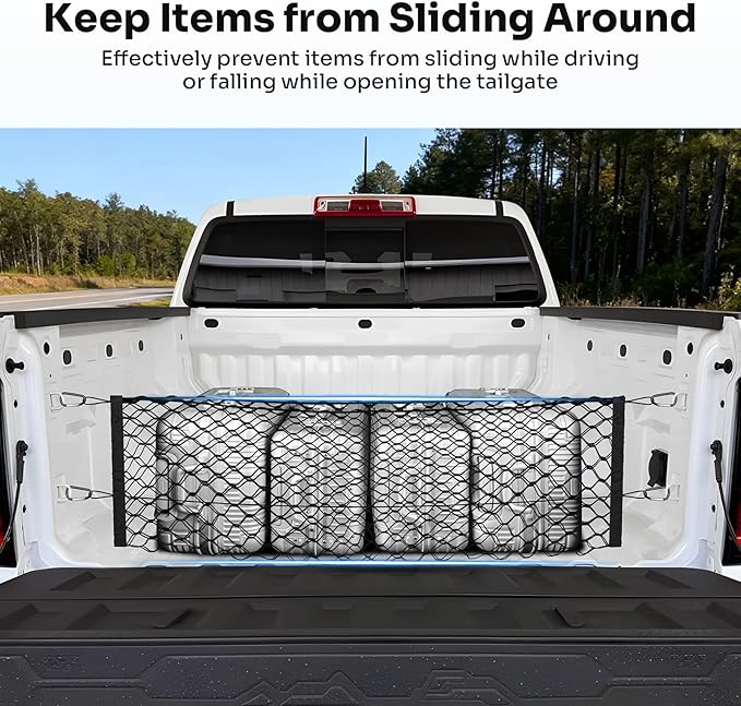 Canvcle Trunk Bed Cargo Net for 2023-2025 2026 Chevy Colorado & GMC Canyon Accessories Envelope Style Mesh Trunk Net Colorado Adjustable Elastic Nylon Rear Canyon Cargo Net with Hooks