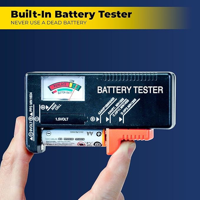 Battery Daddy Storage & Organizer Case w/Tester, Stores & Protects Up to 180 Batteries, Double-Sided, Clear Locking Lid, Secure Latches & Portable Carrying Handle - Charcoal (Batteries Not Included)
