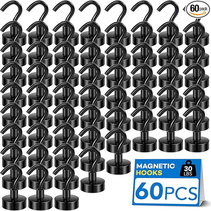 LOVIMAG Magnetic Hooks Heavy Duty, 30Lbs Magnet Hooks for Cruise Cabins, Magnetic Hooks for Cruise Ship Essentials, Refrigerator Magnets for Hanging, Fridge, Ceiling, Decor, Grill- 60 Pack