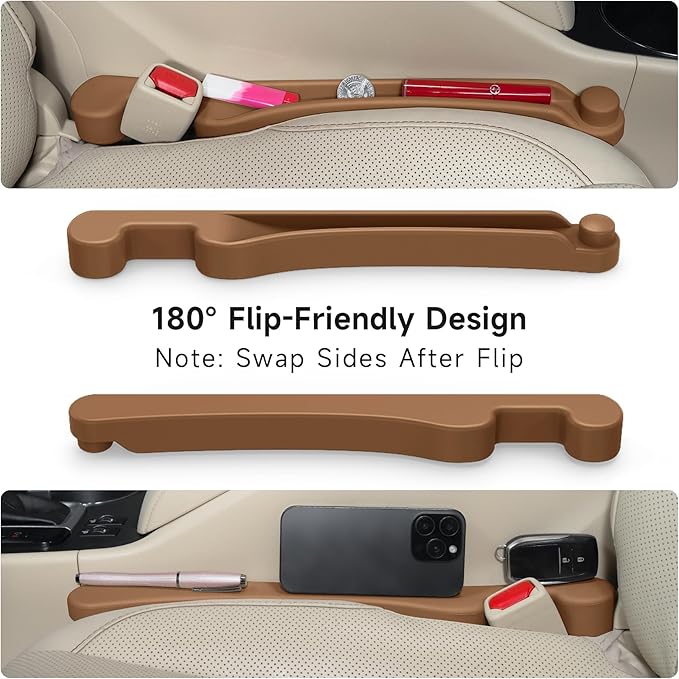 Car Seat Gap Filler Set of 2, 3IN1 Seat Side Gap Filler Plug with Storage Slot & Hook Function, Soft Foam Universal Fit Car SUV Truck Fill Gap Between Seats Console Organizer（Narrow Mocha Brown ）