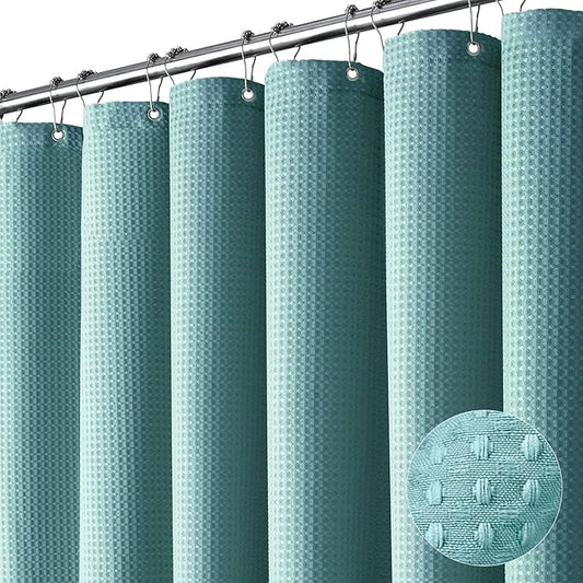 Dynamene Long Shower Curtain - 78 inch Long Waffle Weave Heavy Duty Fabric Shower Curtains for Bathroom, Neutral Weighted Hotel Spa Luxury Bath Curtain Set with 12 Plastic Hooks,72x78,Teal