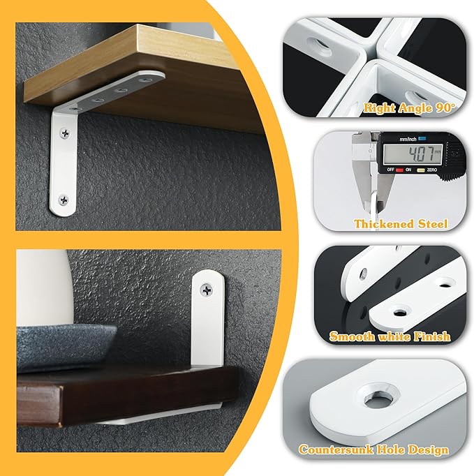 Alise 4mm-Thicker Heavy Duty Stainless Steel Bracket Floating Shelf Brackets Corner Brace Support 6x4 Inch,4 Pcs White Finish