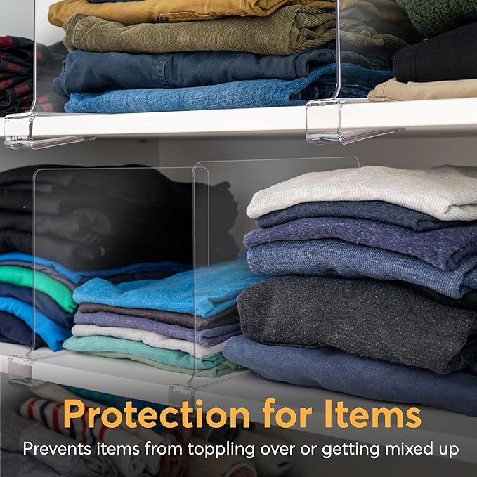 10 Pack Acrylic Shelf Dividers for Closet 11x7.9 Inch – Acrylic Dividers for Shelves Clear Closet Shelf Separators for Purses, Clothes Storage – Vertical Bookshelf Dividers for Bedroom & Kitchen