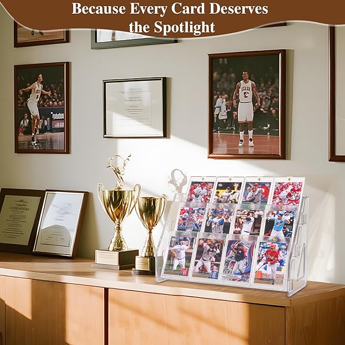 CELSOL 2 Pack Elevated 3 Tier Clear Acrylic Card Display Stand for Trading Cards, Sports Cards, Greeting Cards, Stickers – Slanted Holder for PSA Slabs, Vendors, Collectors & Retail (3 Tier 2 Pack)