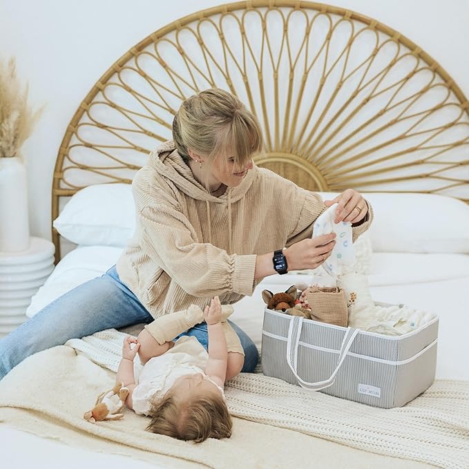 Lily Miles Baby Diaper Caddy Organizer - Large Tote Bag for Newborn essentials Boy or Girl - Baby Shower Basket - Nursery Must Haves - Registry Favorites - Newborn Caddie Car Organizer