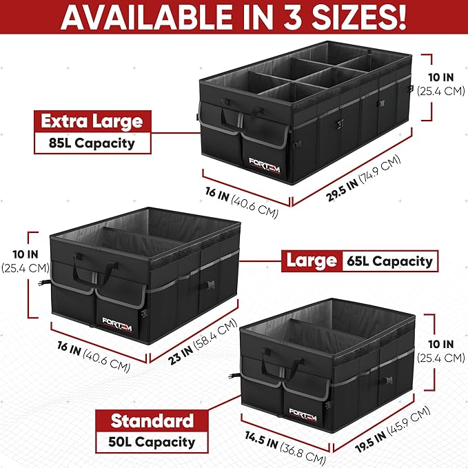 FORTEM Trunk Organizer For SUV Car Trunk Organizer, Foldable Storage, Car Accessories for Women Men, Collapsible Bag, 600D Oxford, Non Slip Bottom, Straps, Soft Cover (50L)