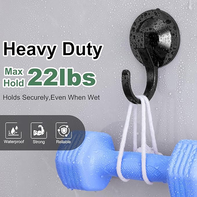 ANDGOO Large Suction Cup Hooks for Door Wreaths, 4 Pack Wreath Hangers for Front Door, Glass, Window, Shower, Upgraded 1.9" Diameter Wreath Holder, No Tools, No Damage, Holds Up to 22 lbs, Black