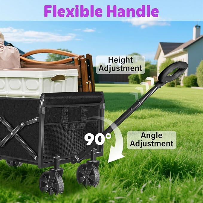 Wagons Carts Foldable,280 LBS Large Capacity Foldable Wagon Cart Collapsible Wagon with Wheels & Drink Holders,Utility Folding Cart for Camping Garden Beach Picinic Grocery Outdoor Shopping(Black)