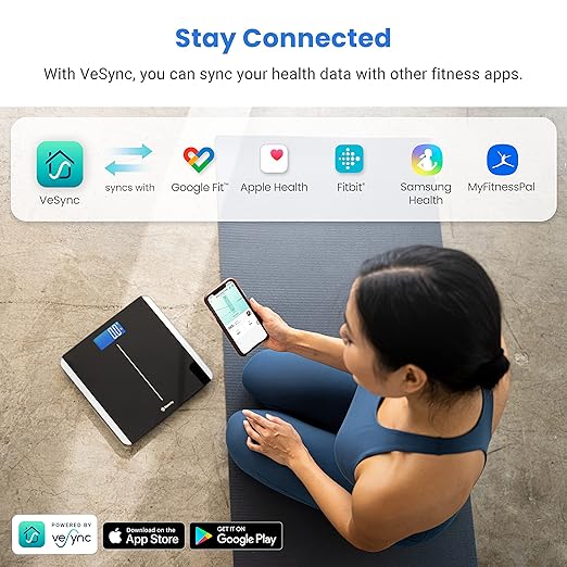 Etekcity Smart Scale for Body Weight and BMI, Bathroom Digital Electronic Weighing Scale for People, Bluetooth Free VeSync APP Connection, Rounded Corner, Accurate to 0.1lb/0.05kg, 400 lbs, Black