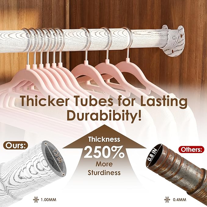 Closet Rod 17-40 Inches，1.3 Inch Diameter Heavy-Duty Adjustable Closet Rods for Hanging Clothes Closet Hanging Rod Metal Closet Poles for Wardrobes Laundry RV Bathroom（White Wood Grain Finish）