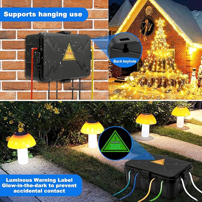 Hrensaw Large Outdoor Electrical Box Waterproof(12.5x8.5x5inch),IP54 Waterproof Outdoor Outlet Covers,Weatherproof Extension Cord Covers Protect Outlet,Plug,Timer,Power Strip,Holiday Light,Black