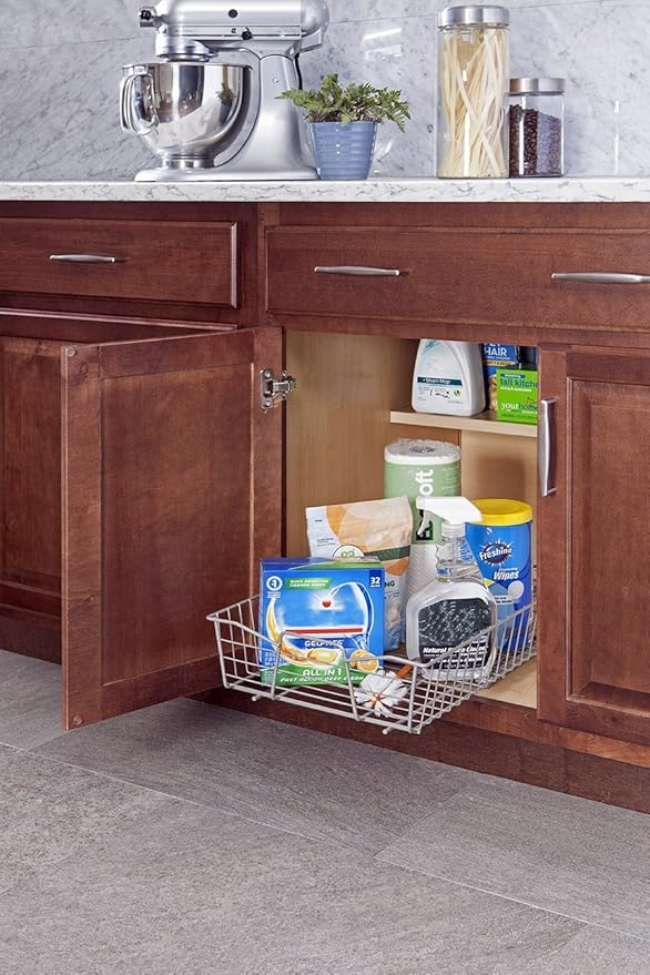 ClosetMaid 14 in. Pull Out Cabinet Organizer, Heavy Duty, Slide Out Pantry Shelves Drawers for Kitchen, Bathroom, Nickel