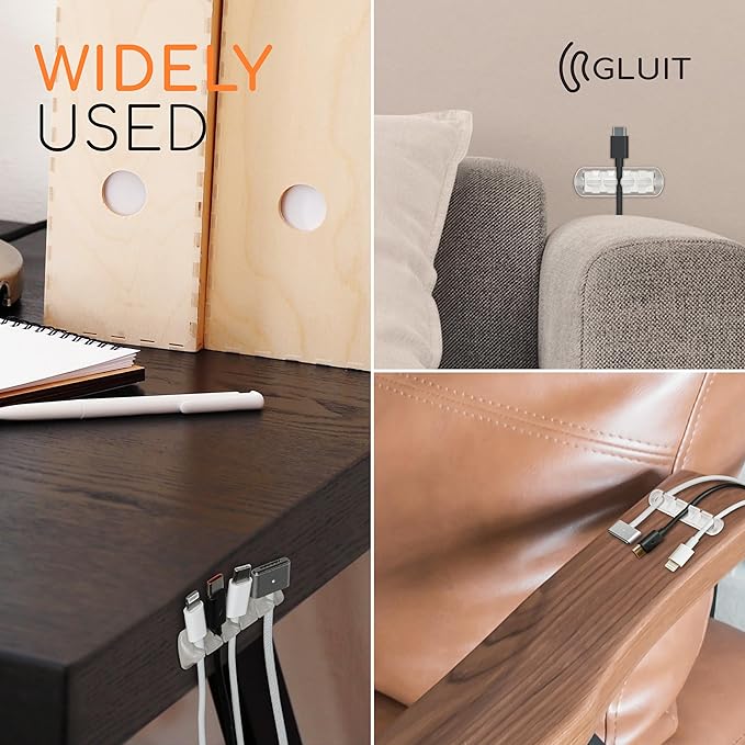 GLUIT Cord Organizer for Desk Cable Holder for Nightstand Charger Organizer Adhesive Desktop Wire Multislot Clips and Table Management Accessories Office Spaces Transparent 5 Pack, 15 Slots