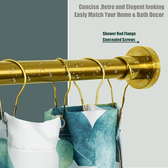 Artiwell Heavy Duty Shower Rod, Adjustable Shower Curtain Rod, Expandable 47-84 Inch, Permanent Mount Shower Rod, Never Rust Stainless Steel For Window Curtain and Closet, Brushed Gold