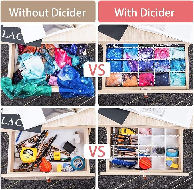 18Pcs Drawer Dividers, Adjustable Drawer Organizer for Socks, Underwear, Makeup, Can Help Tidy Kitchen, Bedroom, Dresser Black
