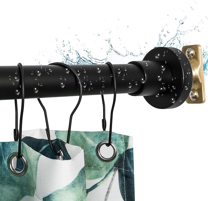 Artiwell Heavy Duty Shower Rod, Adjustable Shower Curtain Rod, Expandable 47-84 Inch, Permanent Mount Shower Rod, Never Rust Stainless Steel For Window Curtain and Closet, Matte Black