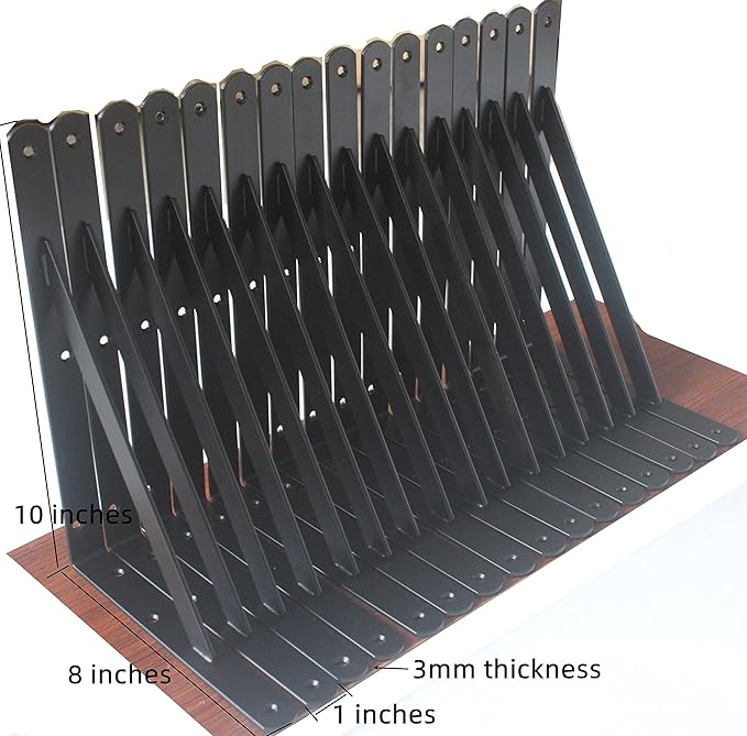 32 Pack L10 x H 8" Black Heavy Duty Shelf Brackets with Screws Metal Shelf Brackets Shelf Support Angle Brackets for Shelves L Brackets Heavy Duty Floating Shelf