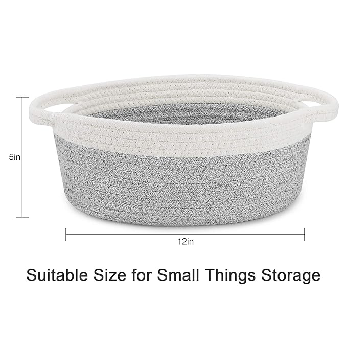 ABenkle Small Basket with Handles, Boho Decorative Rope Woven Dog Cat Toy Storage Bin Shelf Storage Organizer, Easter Christmas Gift Basket, 12"x8"x5"