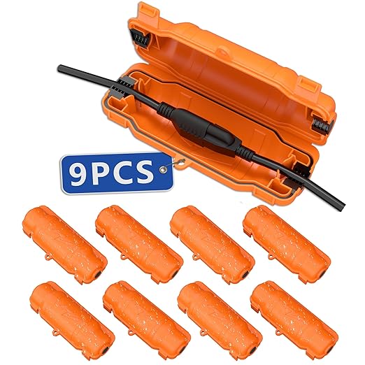 9 Pack Outdoor Extension Cord Safety Cover with Waterproof Seal IP54 Water-Resistant, Weatherproof Electrical Connection Box with 2 Latches, Plug, Socket, Holiday Decoration Light, Orange