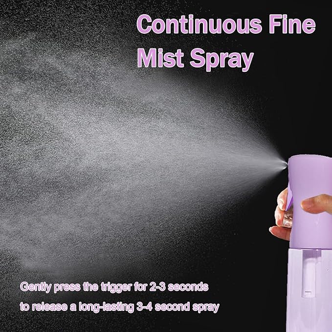 3 Pack Spray Bottles, 2-Pack Continuous Spray Bottles,Fine Water Mist Spray Bottles for Hair 6.8 OZ (200 ML) and 1oz 30ml Travel Spray Bottle Mister for Cleaning,Hairstyling,Plants,Barbers,Pets Purple