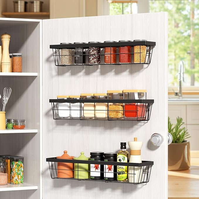 3PCS Cabinet Door Organizer,Self Adhesive Kitchen Cabinet Organizer,Cabinet Door Storage Box for Bathroom/Kitchen/Living room,Storage shelf rv must haves. (Blackiron)