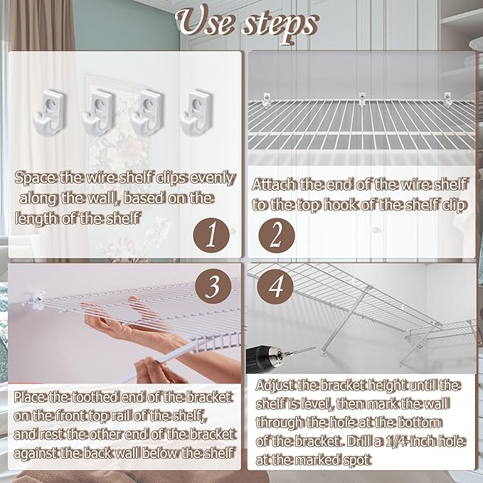 4PCS 12 Inch Wire Shelf Brackets, Heavy Duty Wire Shelving Support Brackets, Closet Rack Support, Closet Wire Shelf Support Brackets for Laundry, Closet, Garage