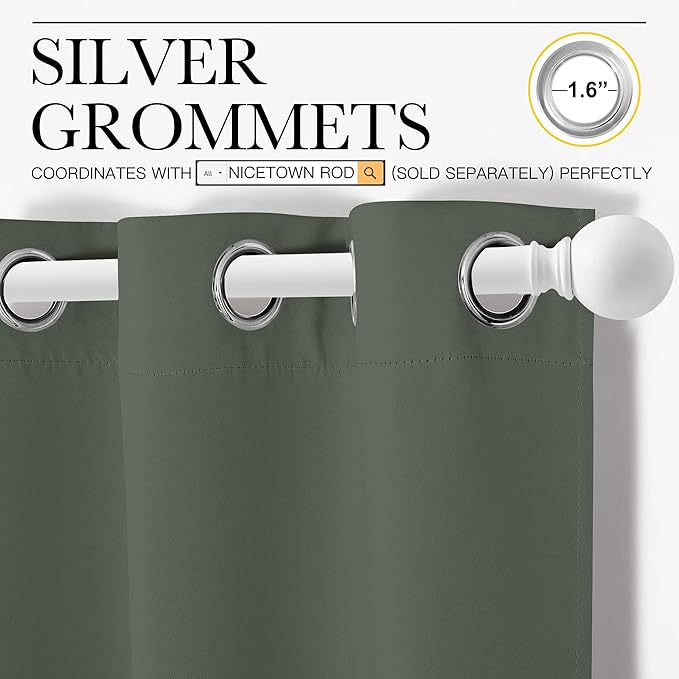 NICETOWN Blackout Curtain for Living Room 78 inch Long, 1 Panel, Dark Mallard, W55 x L78, Grommet Thermal Insulated Room Darkening Sound Proof Curtain for Bedroom/Kids Room