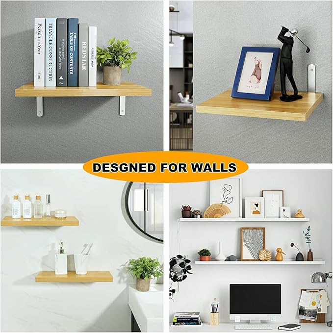Alise Floating Shelf Brackets,L Brackets for Shelves Heavy Duty Wall Bracket Corner Brace Stainless Steel Joint Angle Bracket for Wooden Board Support,Brushed,10x6x1.2 Inch(Upgraded,Pack of 4)