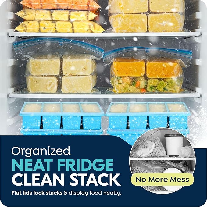 1 cup Silicone Freezer Trays with Lids, Soup Freezer Container molds, Easily prepare portioned meals, Great for storing soups, leftovers, sauces and other dishes, Oven & Dishwasher -Safe – 2 Pack