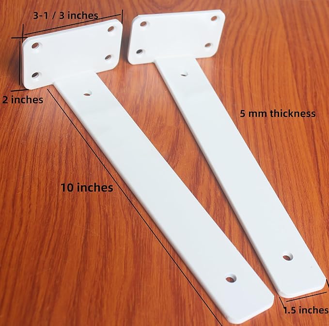 4 Pack - 10 inch White Hidden L Shelf Bracket (1/5 Inch Thicked) Iron Floating Shelf Brackets Rustic Industrial Metal Brackets for Shelf Support
