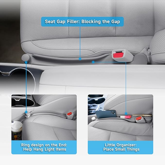 Car Seat Gap Filler Set of 2, 3IN1 Seat Side Gap Filler Plug with Storage Slot & Hook Function, Soft Foam Universal Fit Car SUV Truck Fill Gap Between Seats Console Organizer（Standard Carbon Gray）