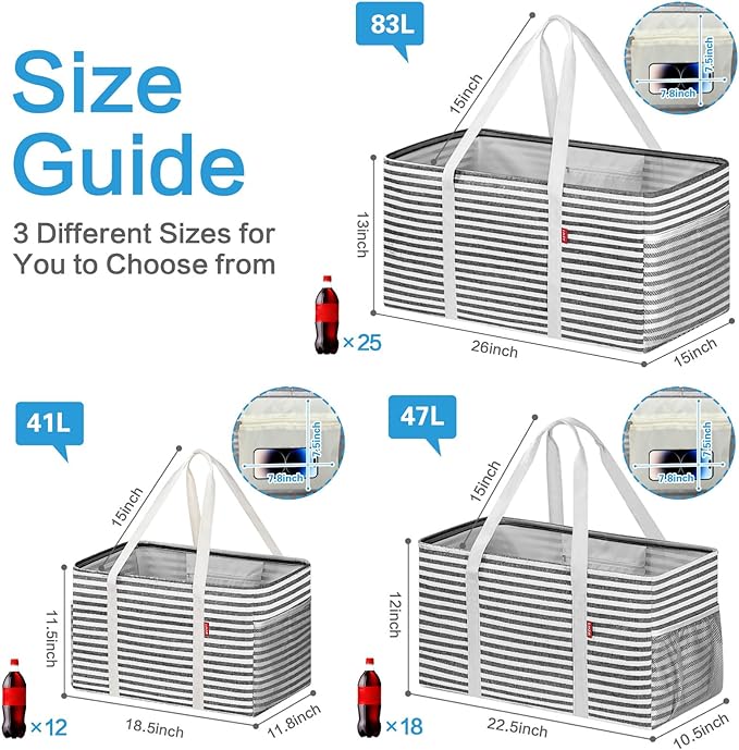 LHZK 2 Pack Utility Tote Bag with Metal Wire Frame and the Sides Rinforced, Large Tote Bag with Handle, Reusable Grocery Bags Foldable, Beach Bag, Car Tote, Black, 18.5''x11.8''x11.5''