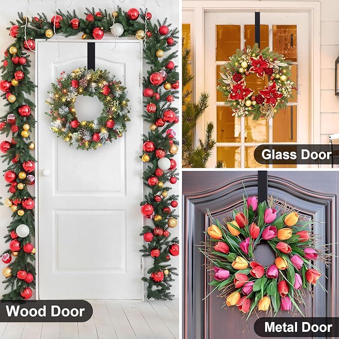 HEYHOUSE Wreath Hanger,Easter Decorations Adjustable Wreath Hanger for Front Door Decor from 14.9-25",Over The Door Hooks Organizer 20 lbs Larger Wreaths Hangers Christmas Wreaths Decorations Hook