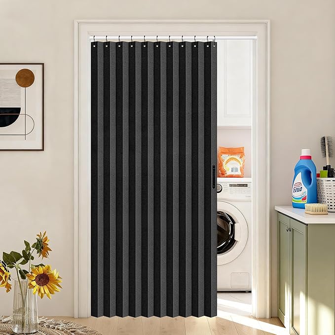 Vatge Doorway Curtains Privacy - Black Curtains for Closets Without Doors Room Divider for Doorway, Hanging Privacy Curtain Wall for Room Separation,1 Panel with Tieback, W52 x L78, Black