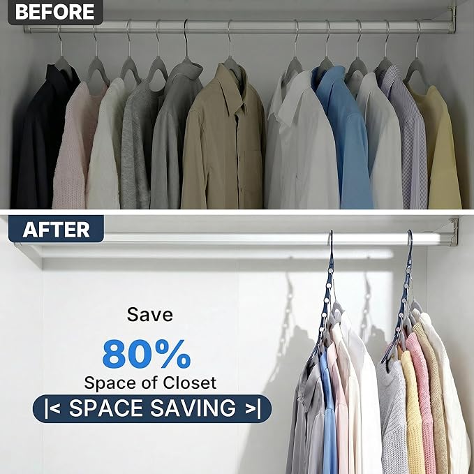 HOUSE DAY 10 Pack Closet Organizers and Storage with 5 Holes for Cascading, Multipurpose, Space Saving Hanger Organizer, Closer Organizer for Closet Organization, Dorm Room Essentials - Misty Blue