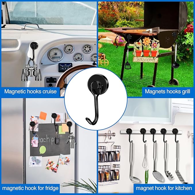 LOVIMAG Hooks, 40lbs+ Magnetic Magnet Hook 2026 Cruise Cabin Ship Essentials Heavy Duty Strong Refrigerator Fridge Hanging for Classroom Beach Vacation Kitchen Grills Home Mug Hanger (6 Pack), Black