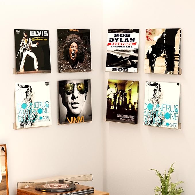 upsimples 8 Pack Vinyl Record Wall Mount Shelves, 12" Vinyl Holder for Album Record Storage & Display, Clear Acrylic Floating Shelves for Wall Decor, Kids Bookshelf, Magazine Rack, Picture Ledge | Vinyl Holder, Album Record Storage, Display, Wall Decor...