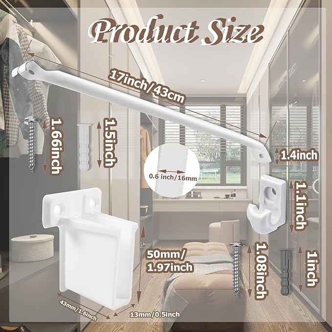 4PCS 12 Inch Wire Shelf Brackets, Heavy Duty Wire Shelving Support Brackets, Closet Rack Support with End Brackets & Clips, Closet Wire Shelf Support Brackets for Laundry, Closet, Garage