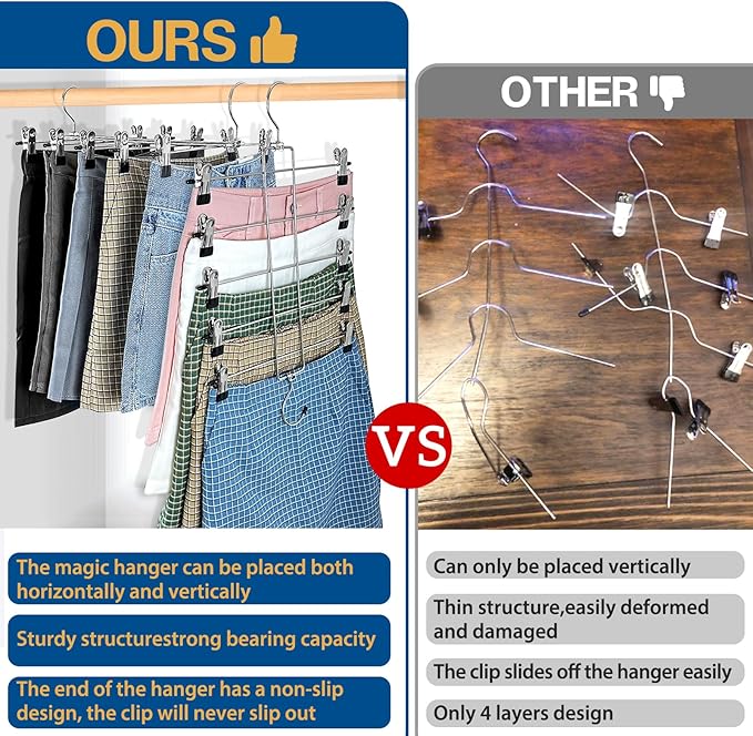 6 Piece Pants Hangers Space Saving,Skirt Hanges with Clips 5 Tier,Closet Organizers and Storage Magic Hangers,Clothes Hangers Space Saver,Closet Organization for Skirt,Trousers,Jeans,Legging