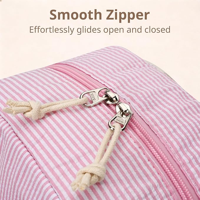 LOVELYWIND Insulated Lunch Bag for Women, Reusable Pink Striped Lunch Box Cooler Bag with Large Capacity, Durable Lunch Tote for Work