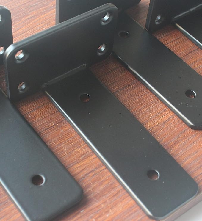6 Pack - 5 inch Black Hidden L Shelf Bracket (1/5 Inch Thicked) Iron Floating Shelf Brackets Rustic Industrial Metal Brackets for Shelf Support