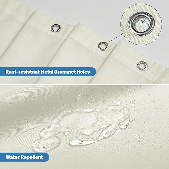 1 Pack Water-Repellent Fabric Shower Curtain Liner - Hotel Quality Machine Washable, 3 Heavy-Duty Magnets with Rustproof Grommets & Weighted Hem, Standard Size 72x84in Cream