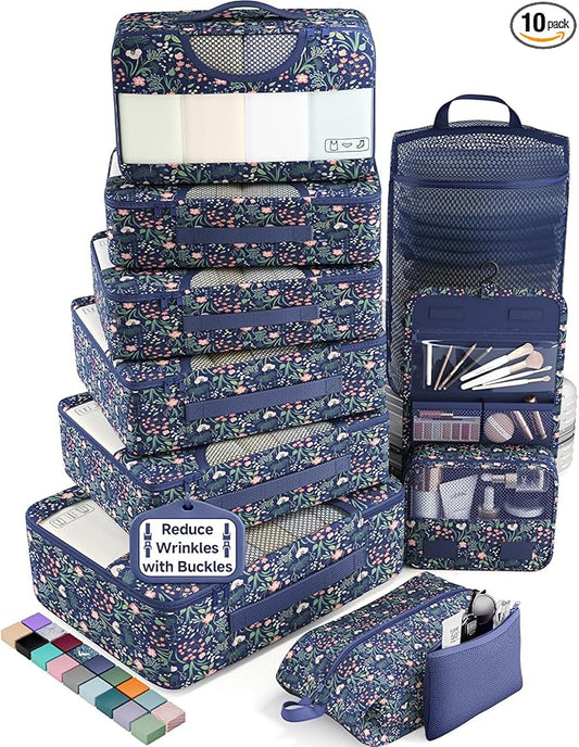 Veken 10 Set Packing Cubes for Travel Essential, Suitcase Organizer Bags in 4 Sizes, Carry-On Luggage Accessories with Large Laundry & Shoes Bag, Must-Have for Airplane, Road Trip & Camping